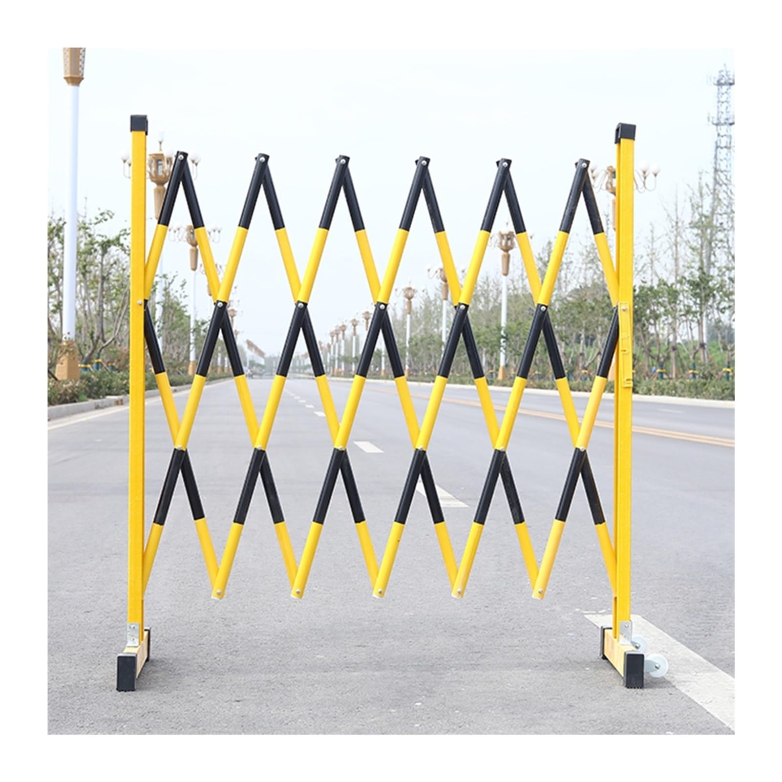 LWJSOCP Expandable Barricade with Casters, Folding Traffic Control Gate, Mobile Retractable Driveway Barrier for Enhanced Security and Crowd Management