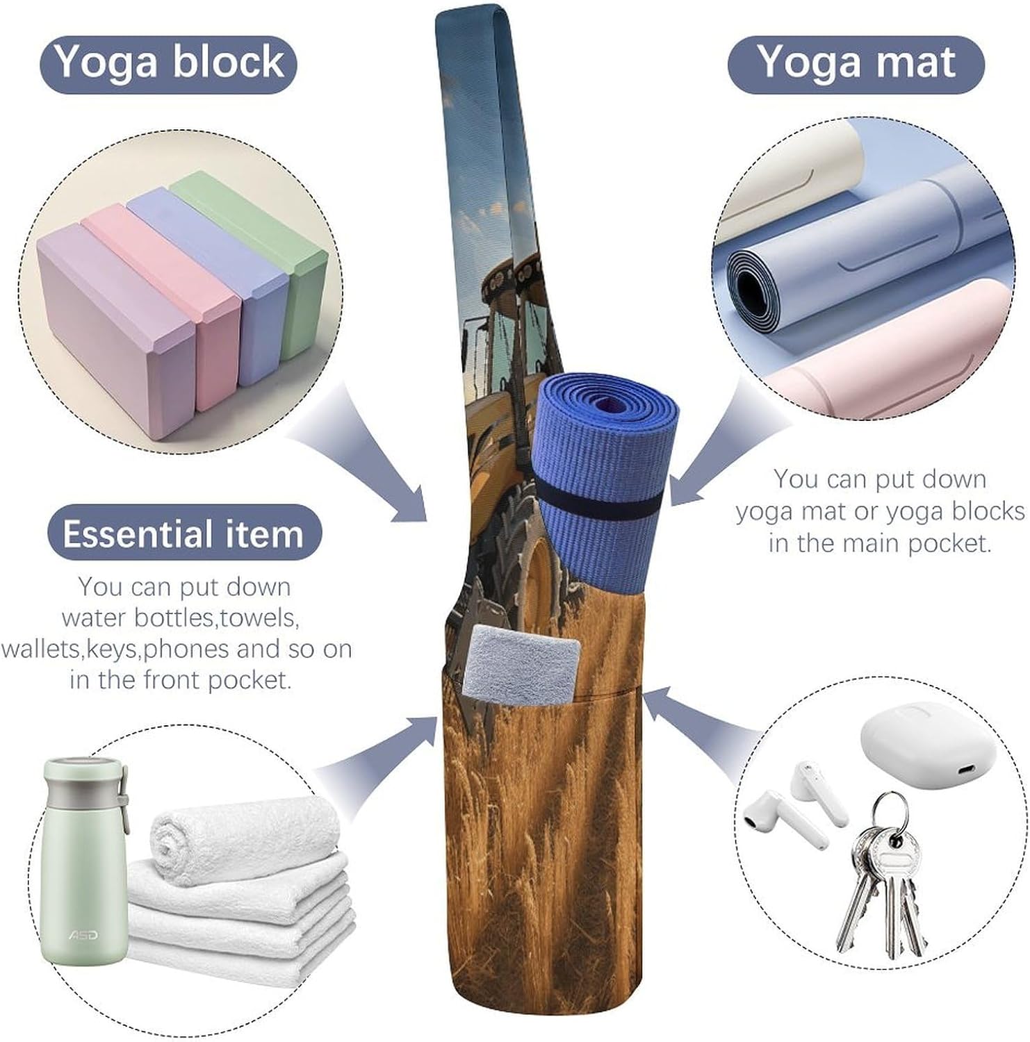 Farm Tractor Harvest Canvas Yoga Mat Bag Pilates Bag image 5
