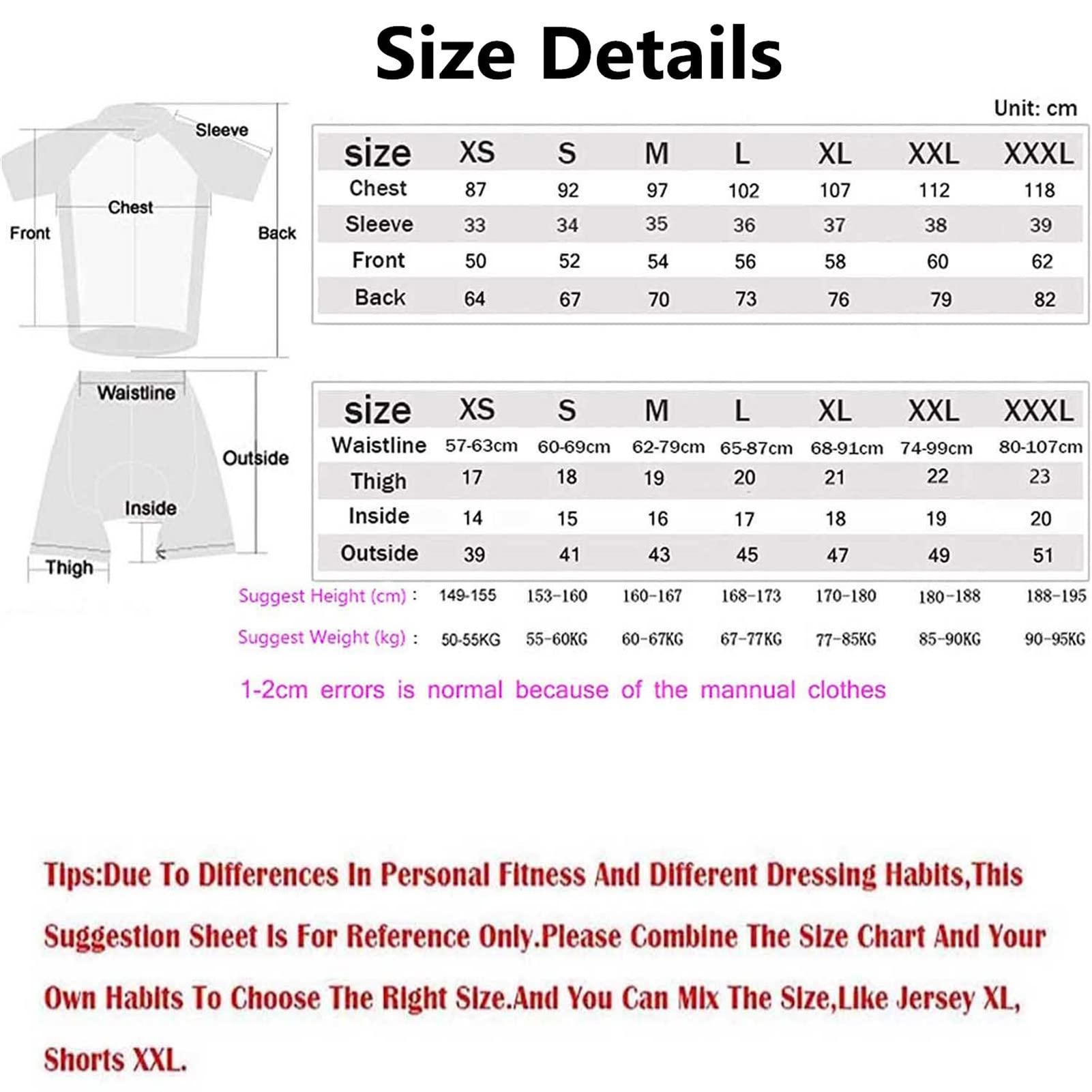 Abbigliamento Ciclismo da Uomo,Maglia Manica Corta+Pantaloncini+ Salopette Ciclismo Con Cuscinetto in gel 20D,Abbigliamento da Ciclismo Traspirante Elastico Set