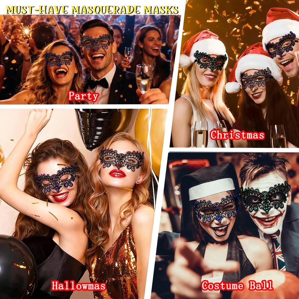 Tgirls Black Masquerade Mask for Women Rhinestone Lace Mask Costume Party