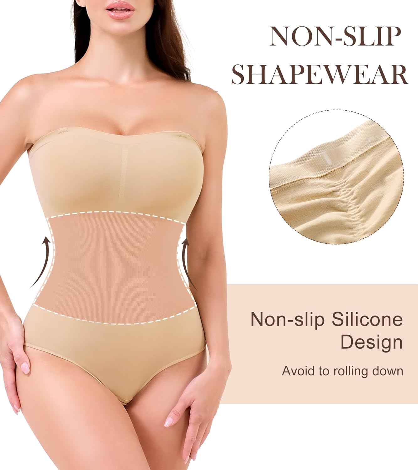 Strapless Shapewear for Women, Shapewear Tummy Control Bodysuit, Seamless Body Suit Brief Body Shaper, Nude, Small - Image 5