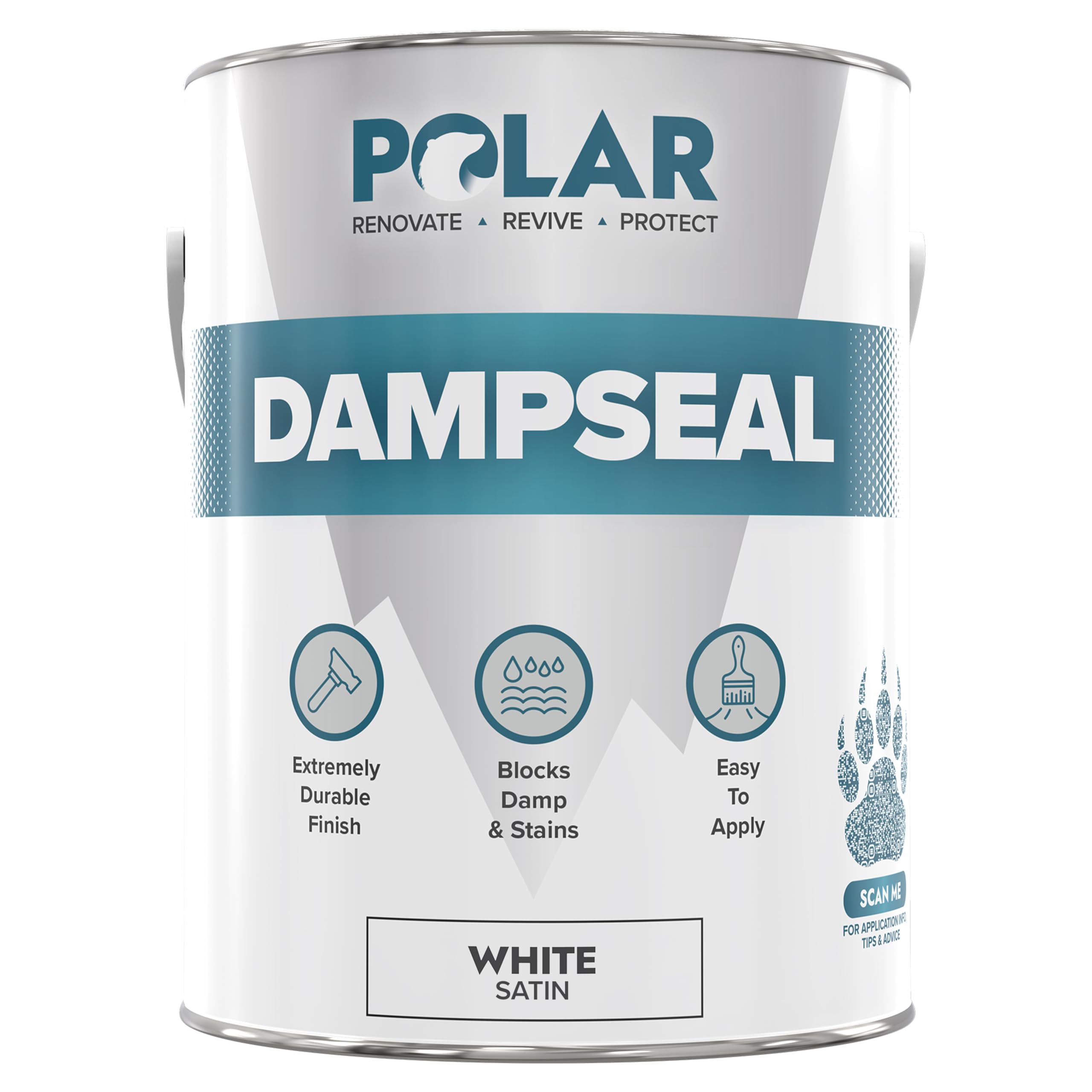 Polar Specialist Coatings White Damp Seal Paint - 2.5 Litre - Satin Finish - Stain Blocker and Anti Damp Proof Paint for Internal Walls & Ceilings - Quick Drying