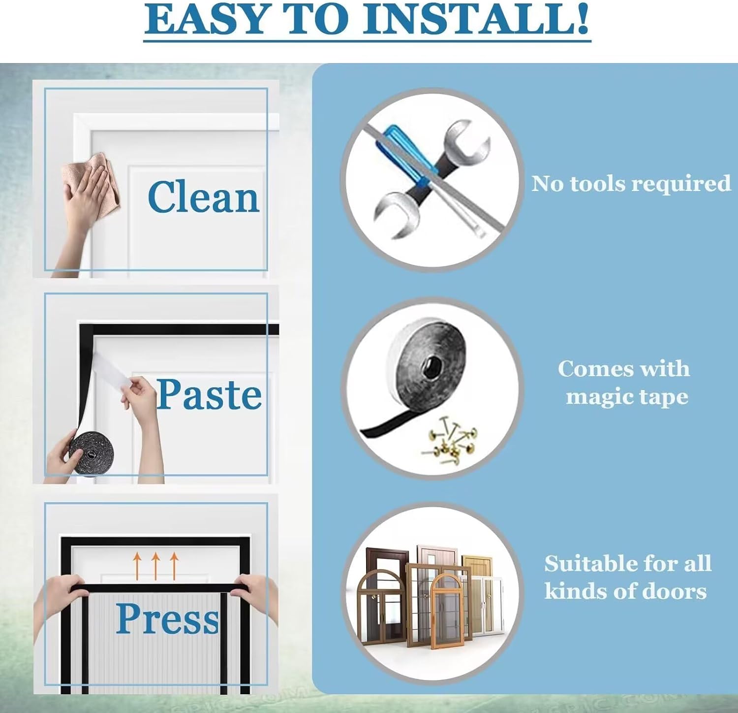 Reversible Left or Right Side Opening Magnetic Screen Door, 100x185cm Narrow Fiberglass Mesh Curtain Hands Free for Patio, Bedroom, Fits Door White