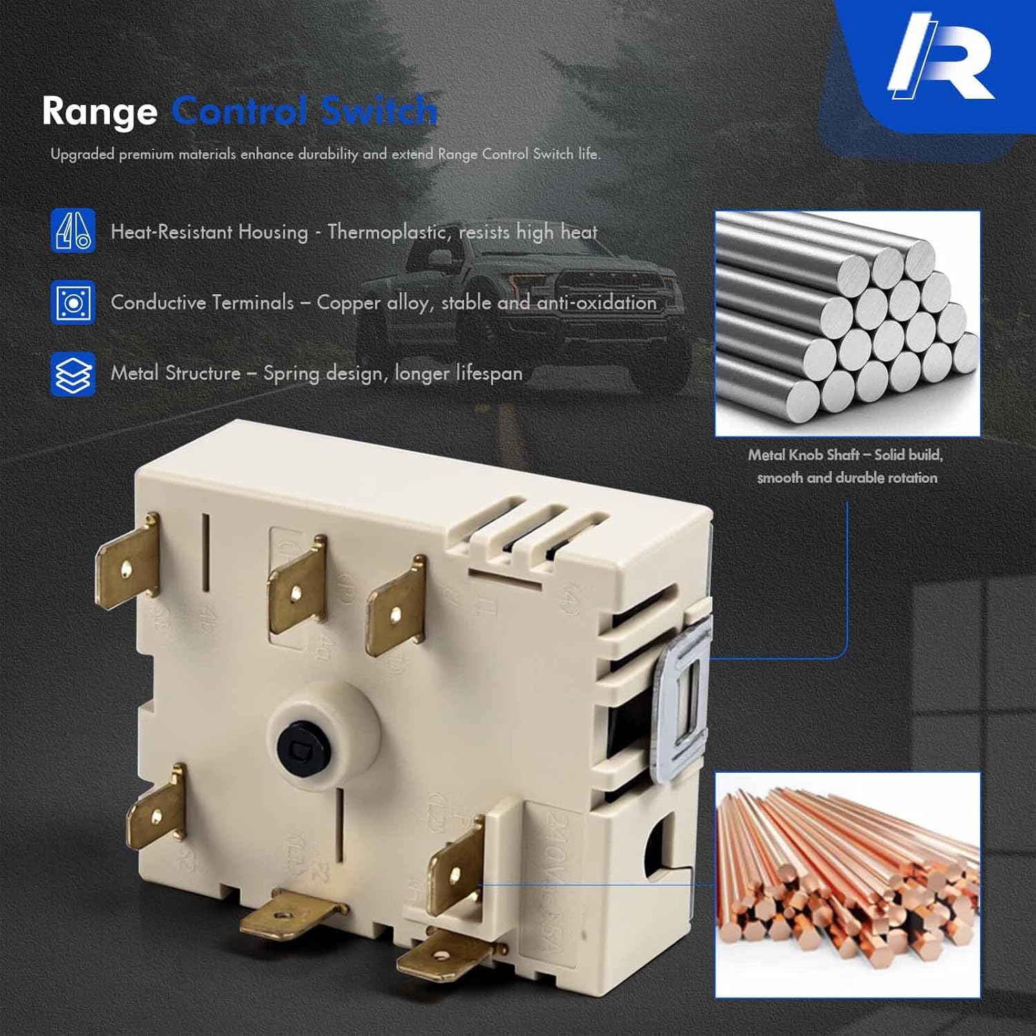 DG44-01006B Range Surface Element Control Switch Fit for Samsung Electric Electric Cooktop Stove NE59J7750WS NE58K9850WS NE59M4310SS and More - Dual Infinite Burner Switch