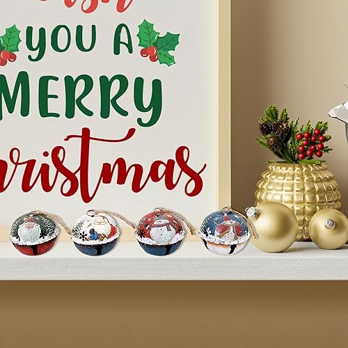 Miniatura 7 de Adorno para árbol de Navidad, de metal, rústico, cascabel, adorno colgante con muñeco de nieve, Papá Noel, campanas decorativas de trineo, Juego de