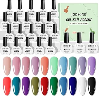 JODSONE Gel Nail Polish 20 Color Blue Red Matching Base Coat Glossy and Matte Top Coat 23 Bottles of 10ml Professional Nail Care Use