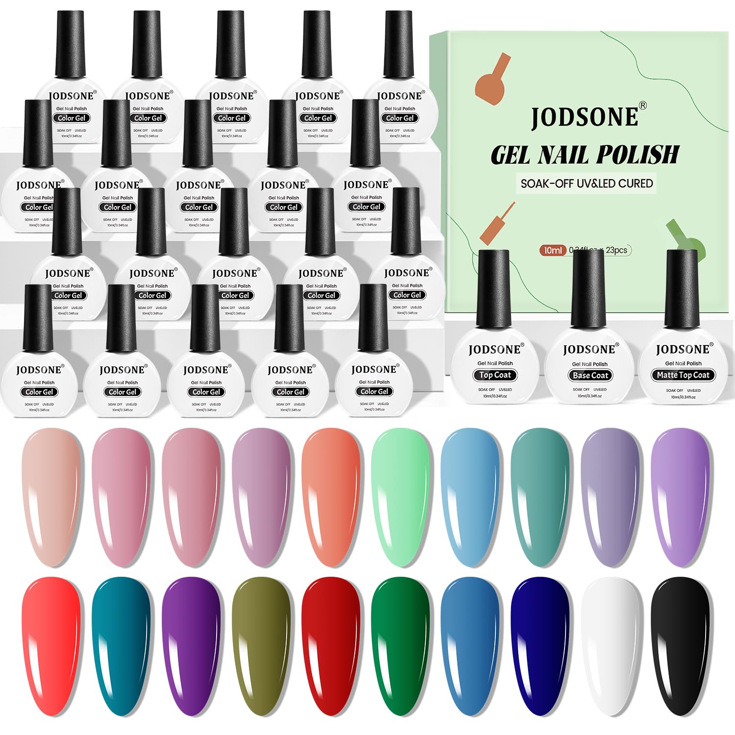 JODSONE Gel Nail Polish 20 Color Blue Red Matching Base