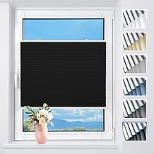 Pleated Blind, No Drilling, Blackout Thermal Pleated Blind, Klemmfix, Black, W 80 x H 140 cm, Blackout Pleated Blind, Opaque and Privacy Screen for Windows and Doors