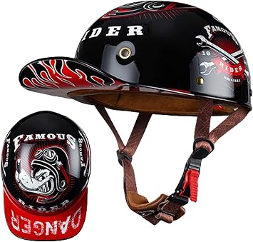 Baseball Motorcycle Helmet DOT Approved Half Shell Helmet Motorcycle Helmets for Men German Motorcycle Helmet Unisex for Moped Scooter Street Cruiser Size 53-64CM