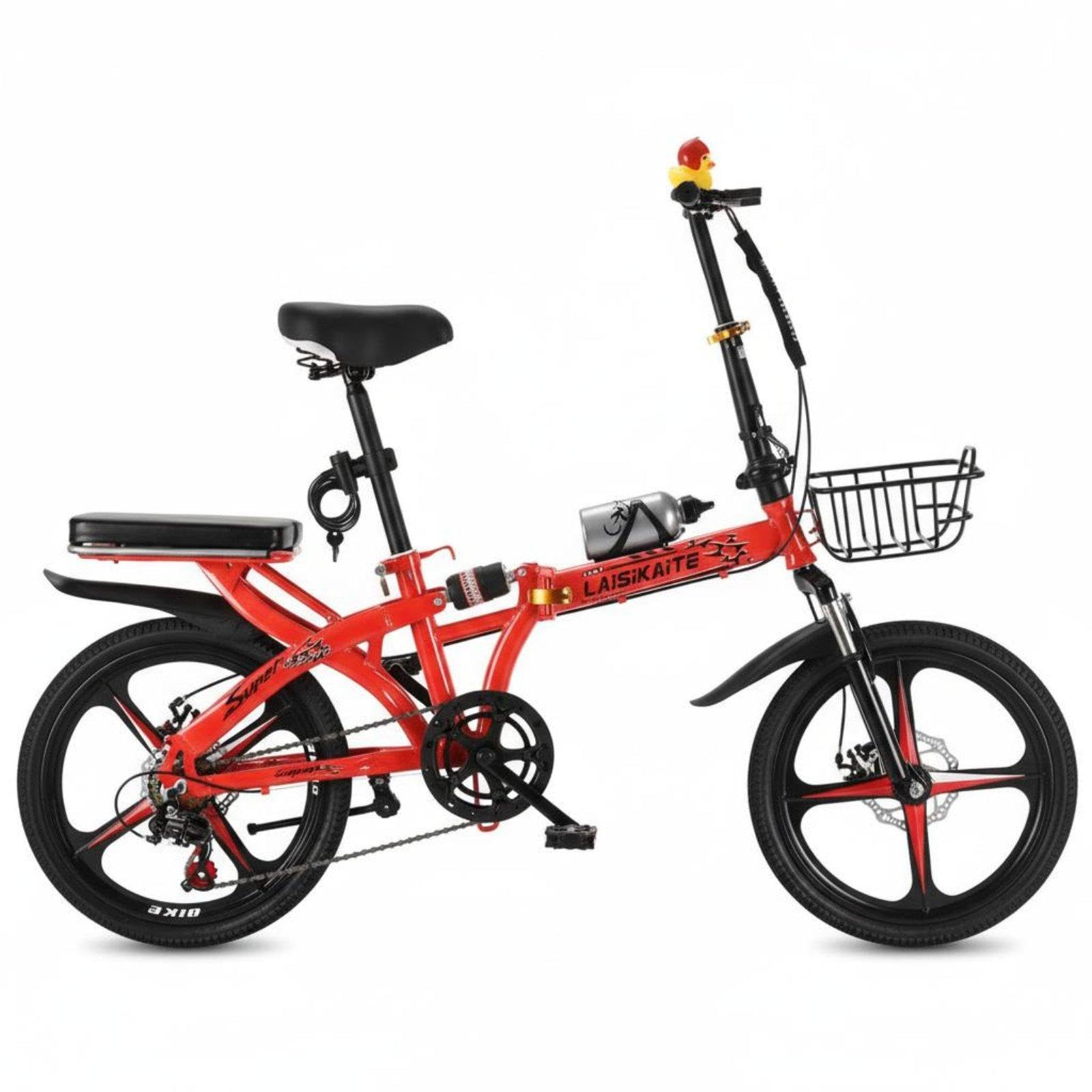 Variable Speed Folding Bike Foldable Folding Cycle Installation Portable Cycle for Students, Commuters, Commuting, Travel 16 Inch Ss 3-Spoke Red-image-36