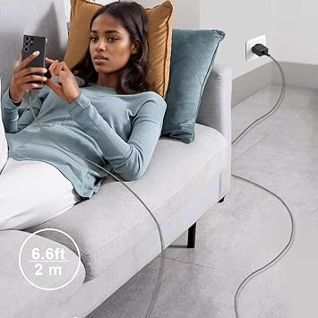 45W USB C Ladegerät Schnellladegerät Super Fast Charger Netzteil mit 2 m 100W Nylon Ladekabel Typ C Schnellladekabel für Samsung Galaxy S25 S24 S23 S22 Ultra S21 S20FE Note10+ A72 Tab S10+ S9 S8