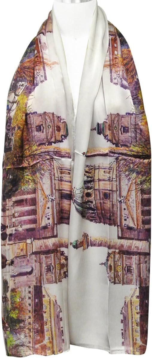 allydrew Luxurious 100% Charmeuse Silk Long Scarf with Hand Rolled Edges, Downtown