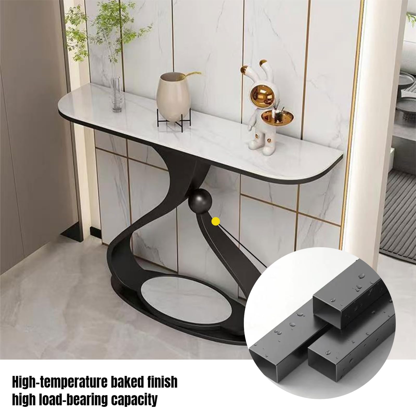 Consolle con ripiano Moderna, Stretto Tavolino da Divano in Metallo Base | Tavolo Consolle Ingresso in Pietra Sinterizzata, Mobile d'ingresso per Piccoli Spazi(Gold+Gray,L100CM/39.4IN)