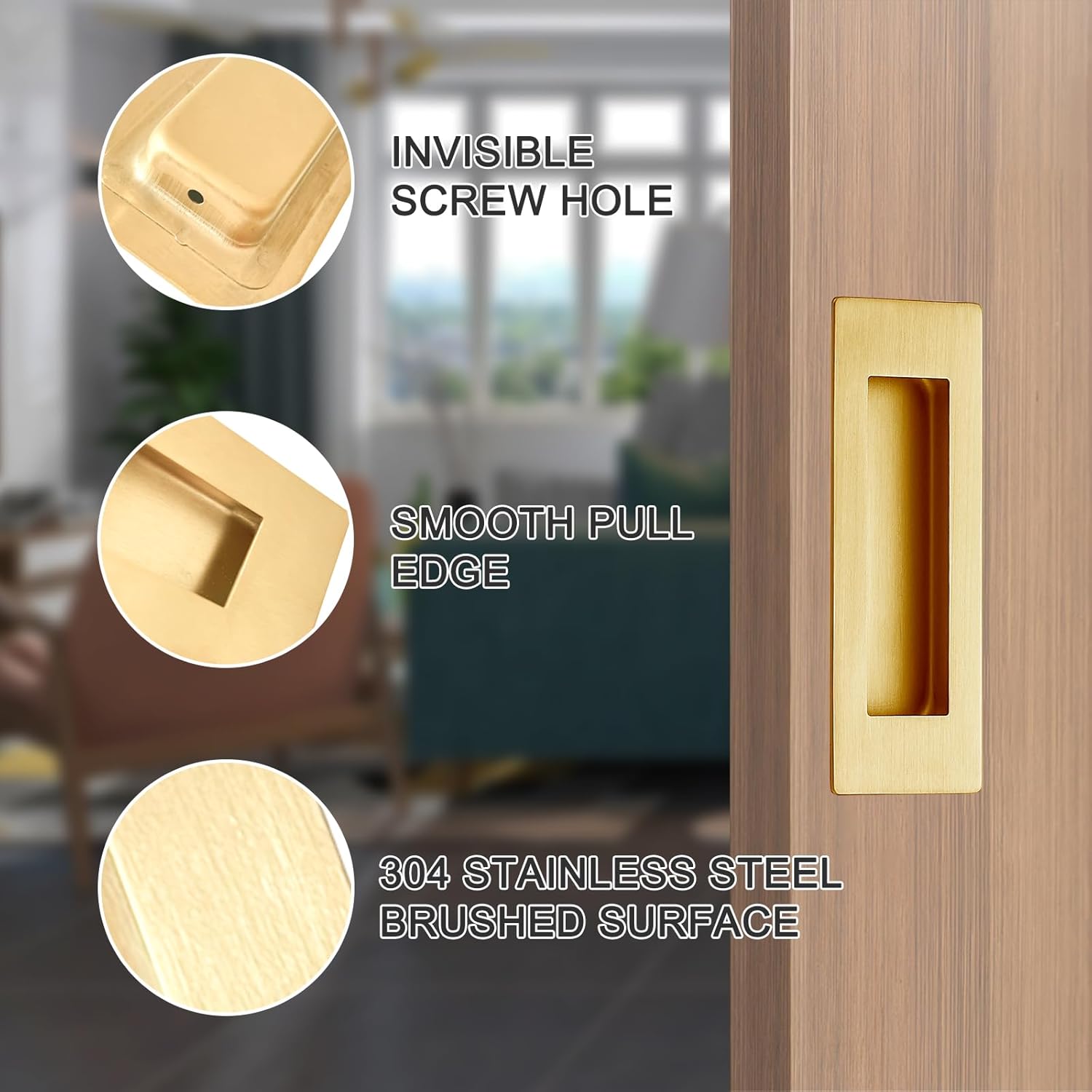 6Inch Recessed Finger Flush Pulls Handles for Pocket and Sliding Doors,Closet and Barn Doors Hardware Brushed Gold 2 Pack
