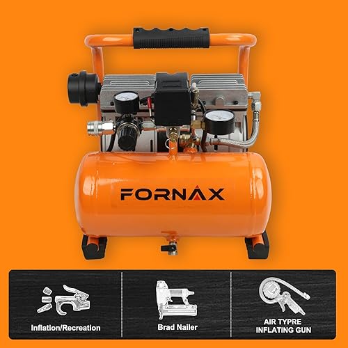 Miniatura 6 de FORNAX Compresor de aire ultra silencioso, 1.3 galones, 1 HP, 65 dB compresor portátil silencioso sin aceite, 125 PSI máximo, 120 V, para inflar
