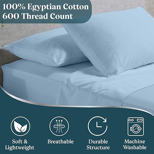 Miniatura 2 de Juego de sábanas tamaño Queen  Sábanas 100% algodón para cama tamaño Queen  Juego de sábanas de 600 habitaciones Queen con bolsillo profundo de 16