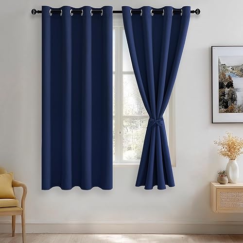 Rosette - Cortinas opacas de aislamiento térmico y acústico con alzapaños, de color azul marino, bloquean la luz del sol y reducen el ruido, paneles