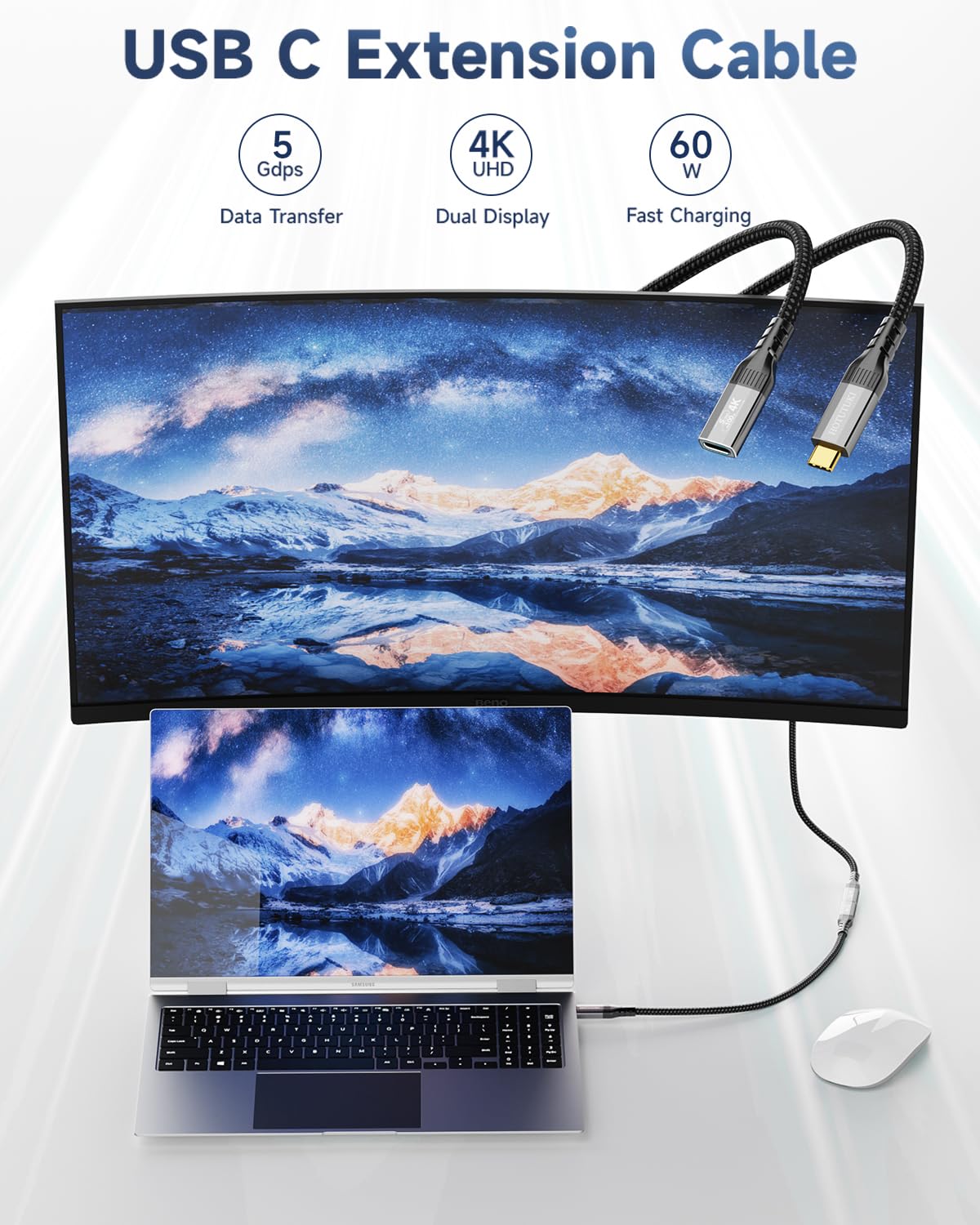 USB C Verlängerung Kabel 8M,usb-c verlängerung buchse auf steckerUnterstützt, typ c 5Gpbs/60W und 4K Kompatibel mit docking station,SSD