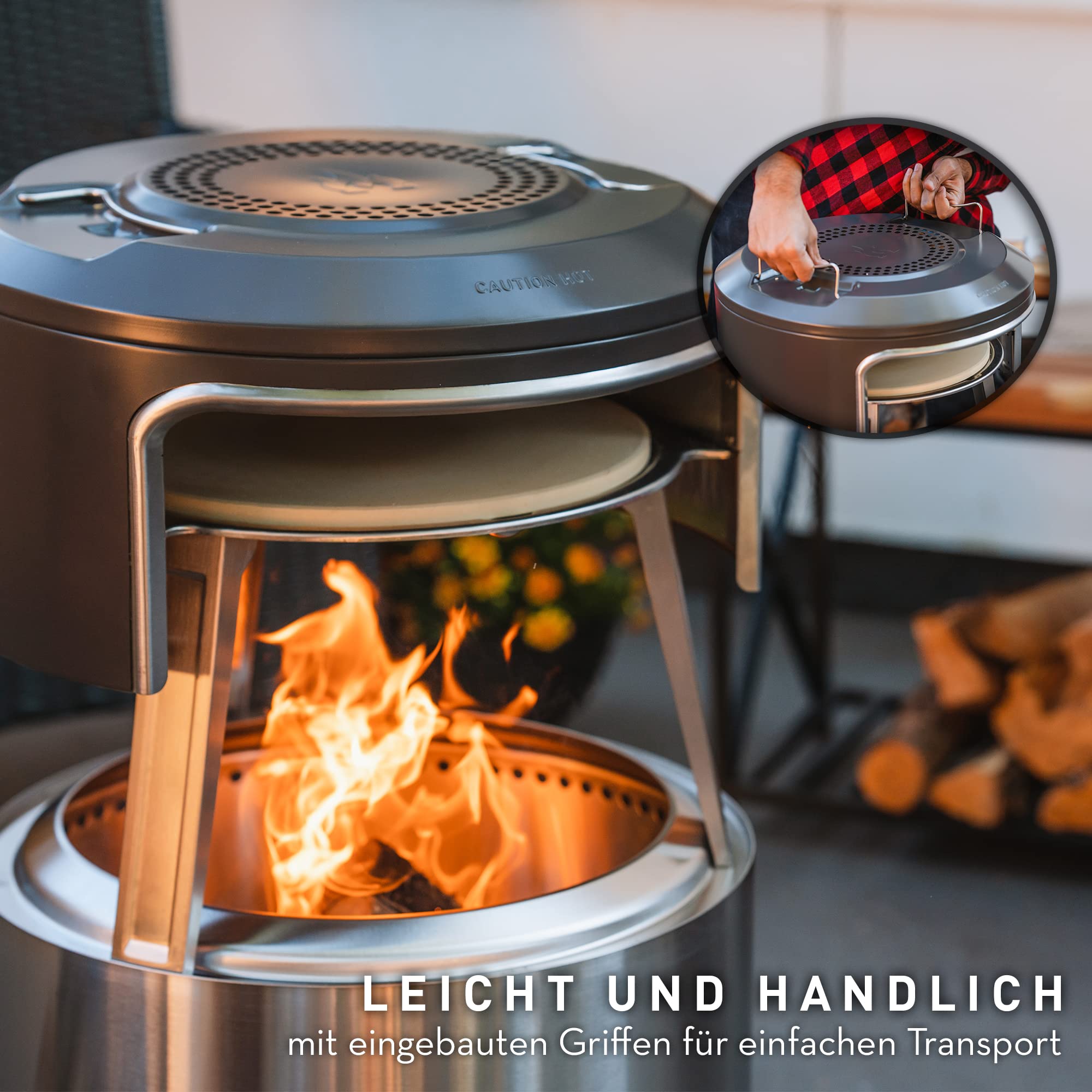 Solo Stove Bonfire Pi Fire Pizzaofen | Outdoor-Pizzaofen Zubehör für Bonfire Feuerstelle, Inkl. Tragetasche, Grillhandschuhe & Pizzastein, Geeignet zur Holzbefeuerung, (H x Dia): 43 x 49 cm, 9 kg