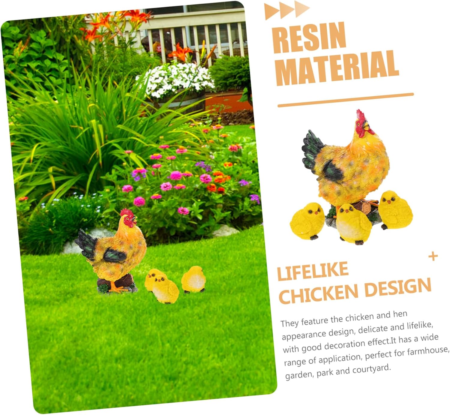 GALPADA Garden Hen Figurine Set Decorative Resin Chicken Model for Outdoor Garden and Courtyard 1 Set of Chicken Statues Realistic Design