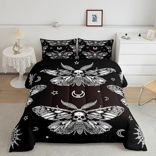 Feelyou Boys Boho Moth Comforter Set Twin Size Men Gothic Skull Bedding Set for 