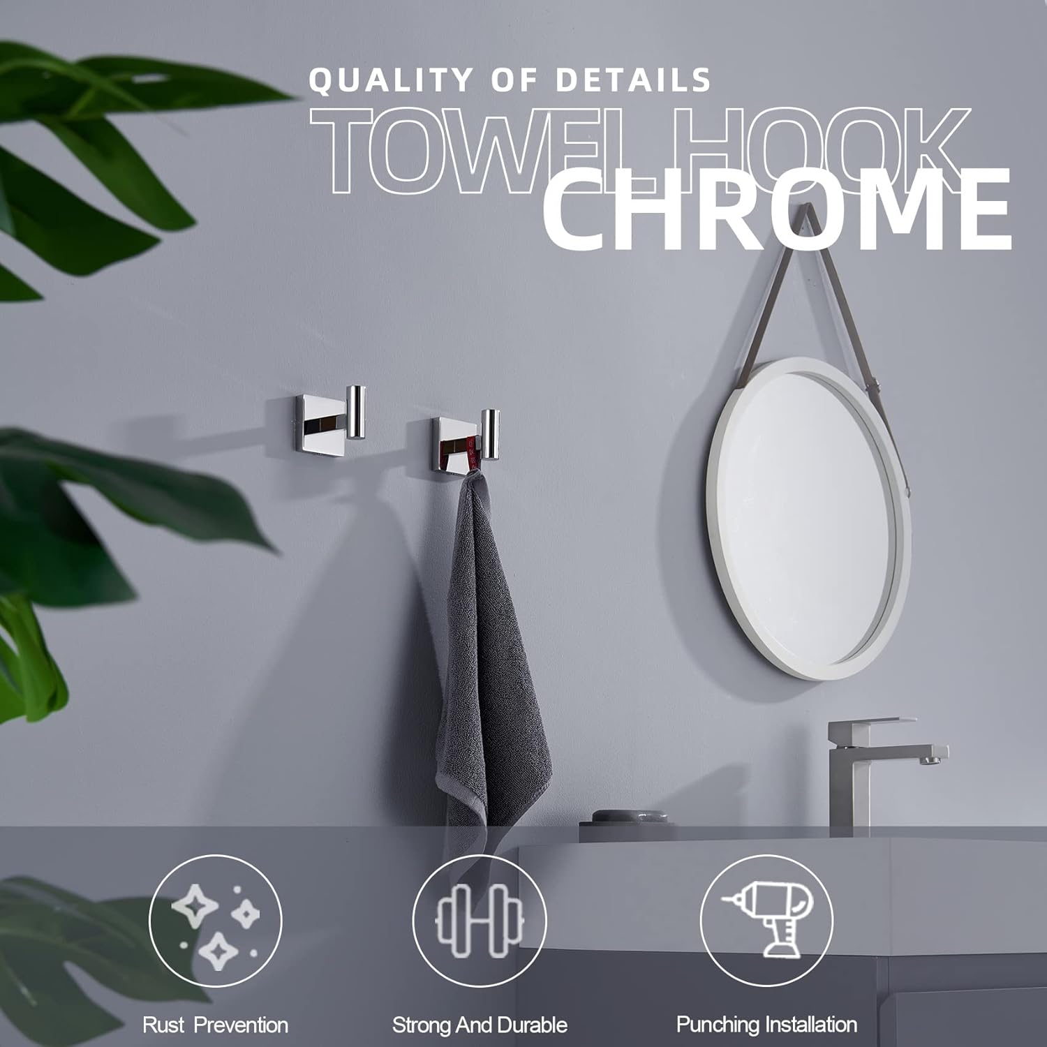 KOKOSIRI 12-Inch Bathroom Shelves Glass Floating Shelf Robe Hook Bathroom Towel Coat Hooks 2 Pack Stainless Steel Chrome Polished B1105CH-L12+B1013CH-P2