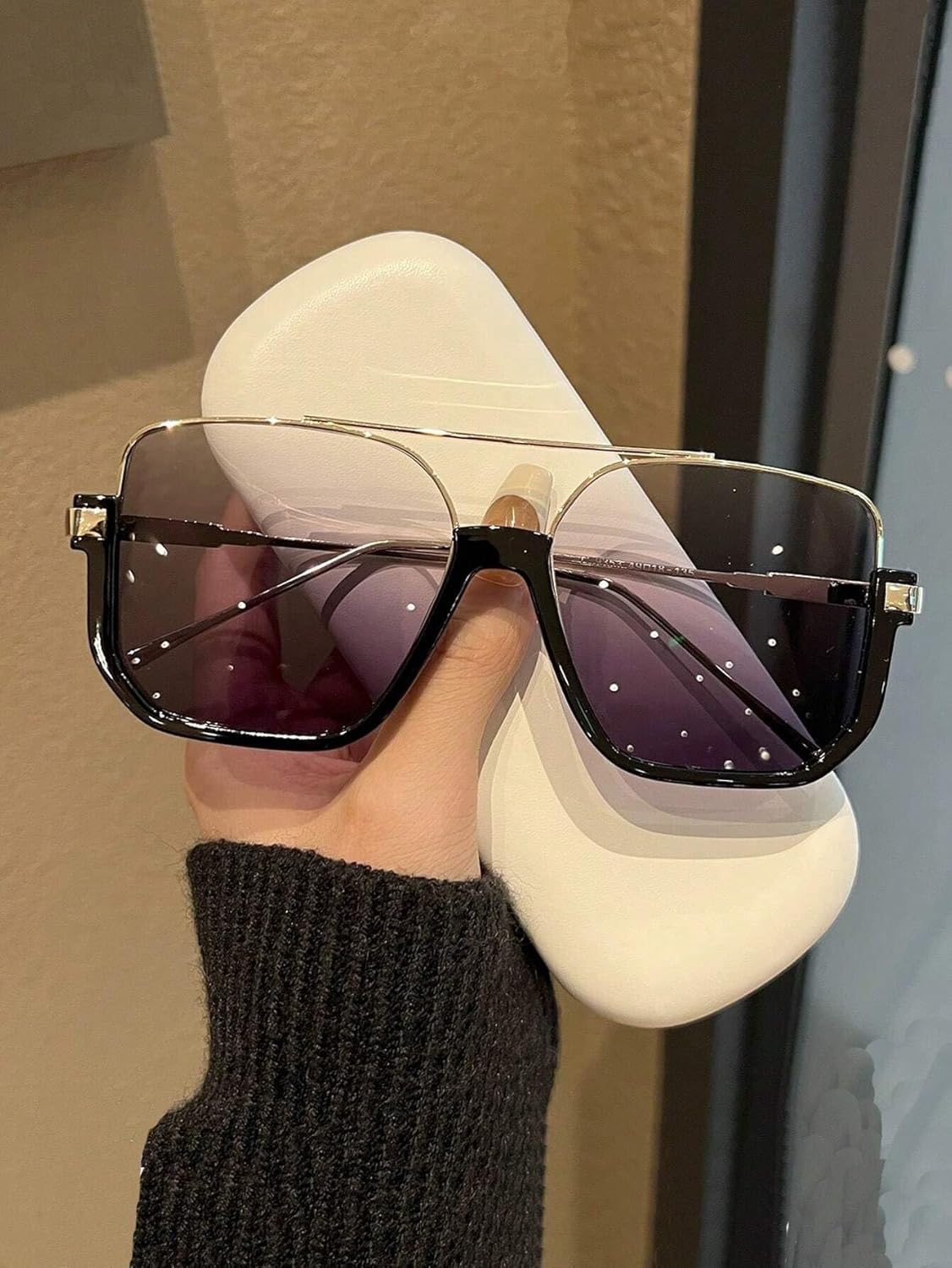 Retro Oversized Aviator Sunglasses for Women Men Square Double Bridge Pilot Sun Glasses 70s Trendy Shades - Image 5