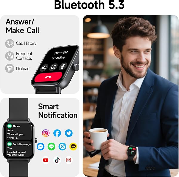 Konitee Smart Watch for Men Women (Answer/Make Call), Alexa Smartwatch Compatible with Android iOS, Fitness Tracker with Heart Rate SpO2 Sleep Monitor, 1.8'' HD DIY Dial Waterproof Watch with Bluetooth Call in use