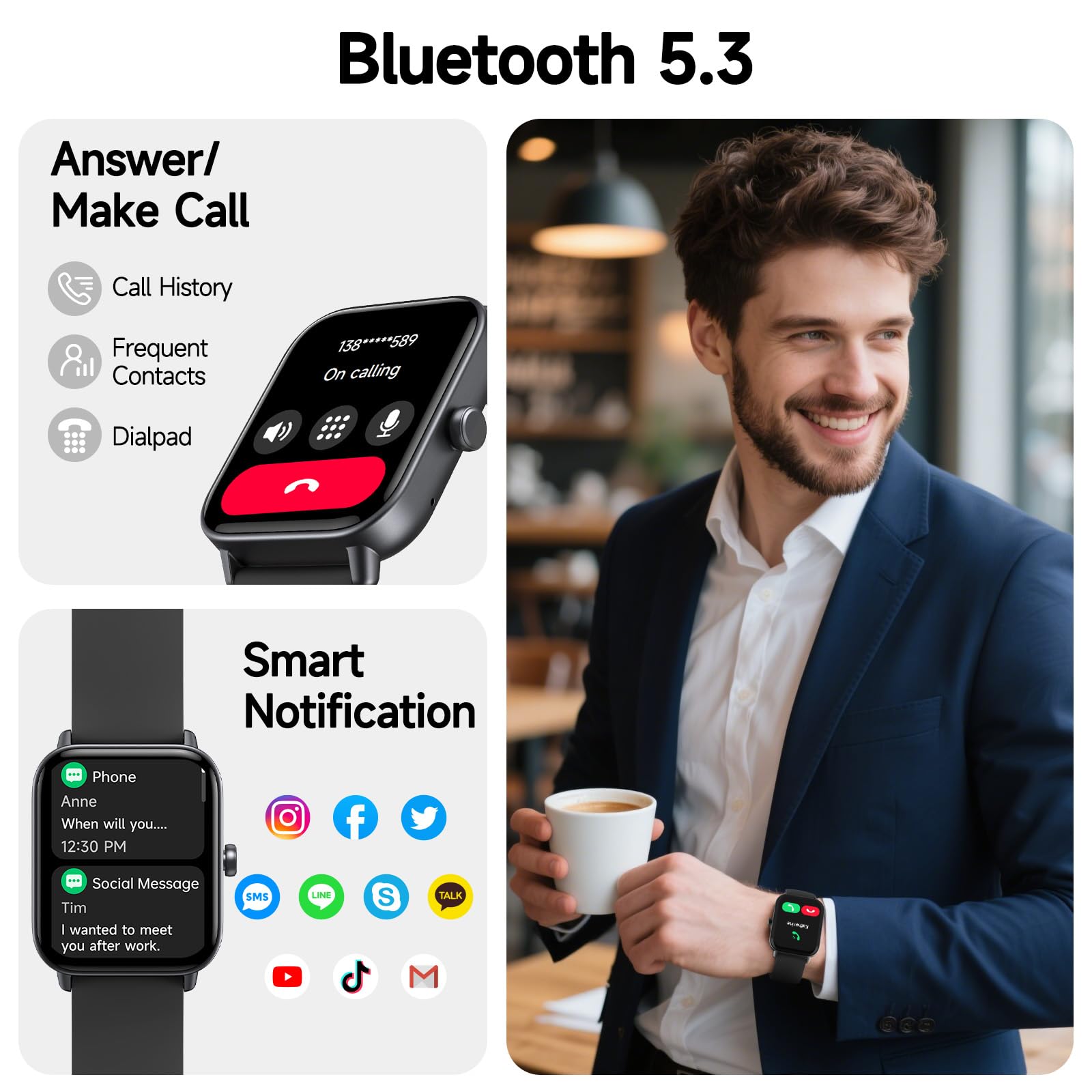 Konitee Smart Watch for Men Women (Answer/Make Call), Alexa Smartwatch Compatible with Android iOS, Fitness Tracker with Heart Rate SpO2 Sleep Monitor, 1.8'' HD DIY Dial Waterproof Watch with Bluetooth Call in use