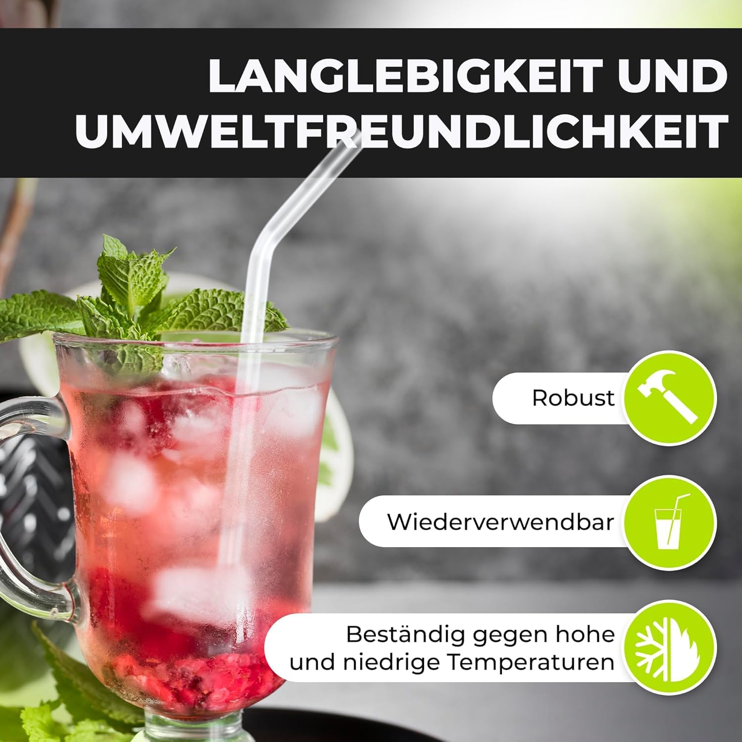 MJW Glasstrohhalme 18,5 cm – 200 Stück wiederverwendbare, robuste Trinkhalme aus Glas für die Gastronomie, umweltfreundlich und spülmaschinenfest