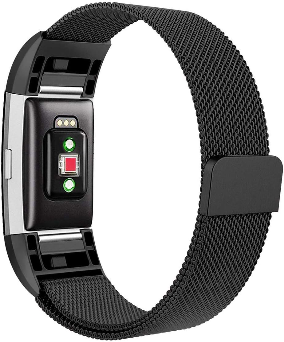 Compatible Replacement Bands for Fitbit Charge 2 Bands, Loop Metal Replacement Strap with Unique Magnetic Lock Band for Charge 2 Smart Watch Fitness Wristband L,Black