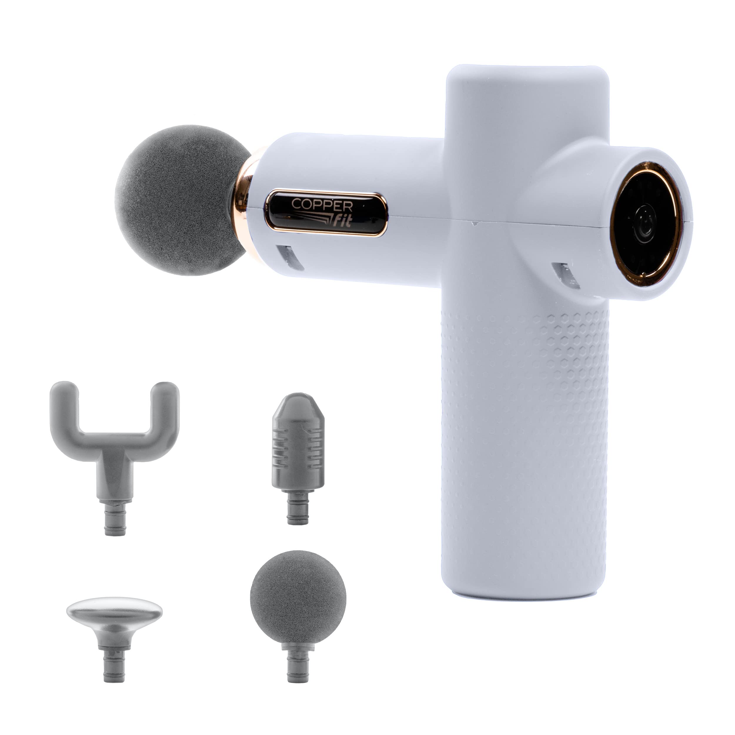 Copper Fit Unisex Adult Massage Gun, Rechargeable with 4 Massage Attachments, White