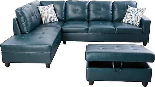 Miniatura 8 de AYCP Sofá seccional contemporáneo con diván y otomano de almacenamiento, 3 piezas en forma de L, tapicería de piel sintética, cojines de espuma