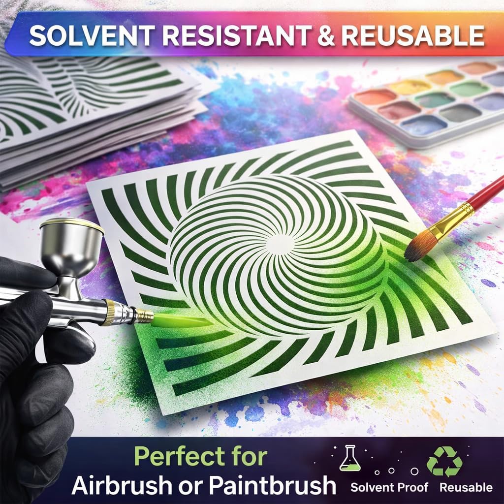 LiME LiNE 3-D Illusion Airbrush Stencils - Set of 9 Reusable Geometric Designs