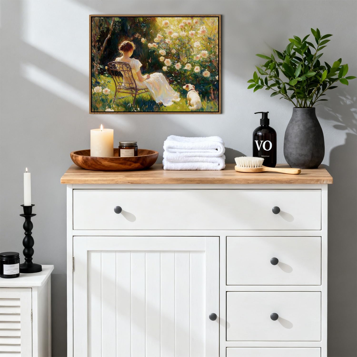 Elegant Women Wall Art Framed Serene Victorian Lady Picture Bedroom Wall Decor Vintage Aesthetic Female Portrait Poster Girls Garden Nature Scenic Rose Painting Artwork Bathroom Home Decoration 12x16”