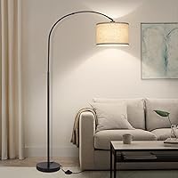 Seaside Village Arc Floor Lamp Black - Modern Over Couch Arched Lamp, Adjustable 350° Drum Shade, Foot Switch Reading Light for Living Room, Bedroom, Office