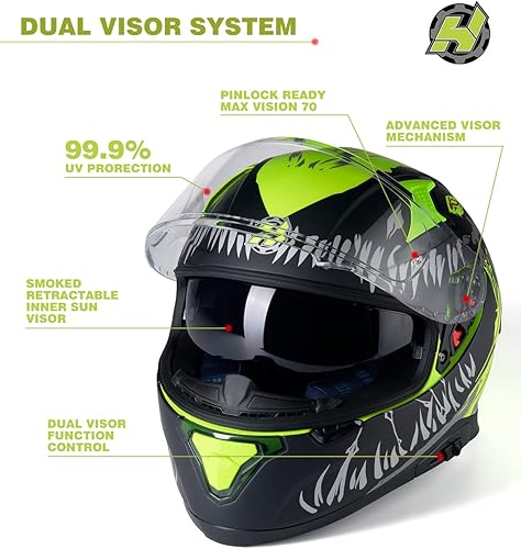 Miniatura 4 de HAX Casco de motocicleta de cara completa con doble ala trasera casco de moto de calle con clavos de plástico listos para pinlock para adultos