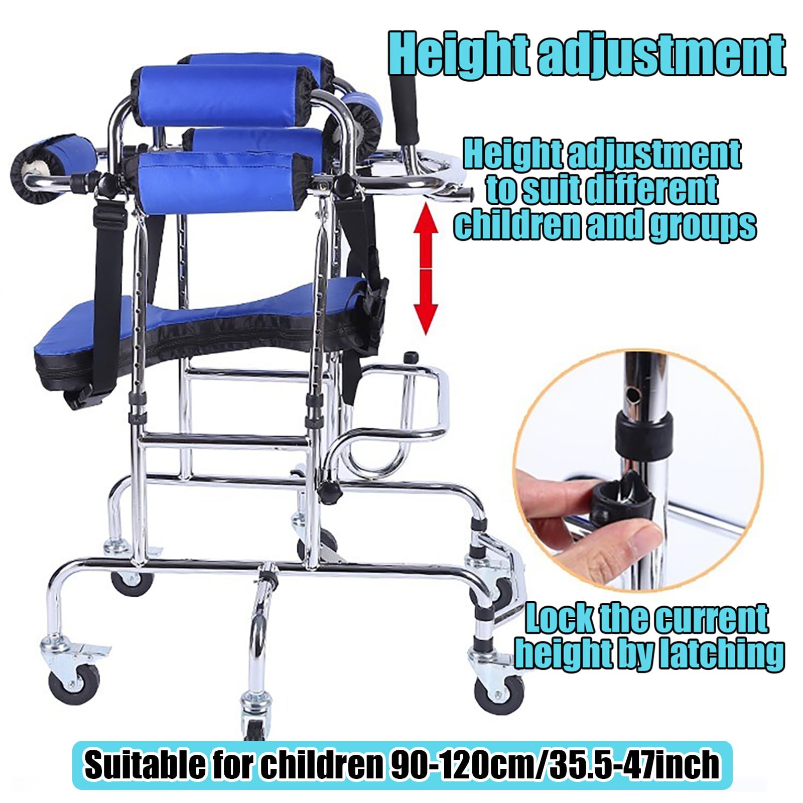 Andador para niños con parálisis cerebral portátil, 6 ruedas, ancho ajustable, velocidad ajustable, neumáticos sólidos con frenos, andador resistente para rehabilitación.
