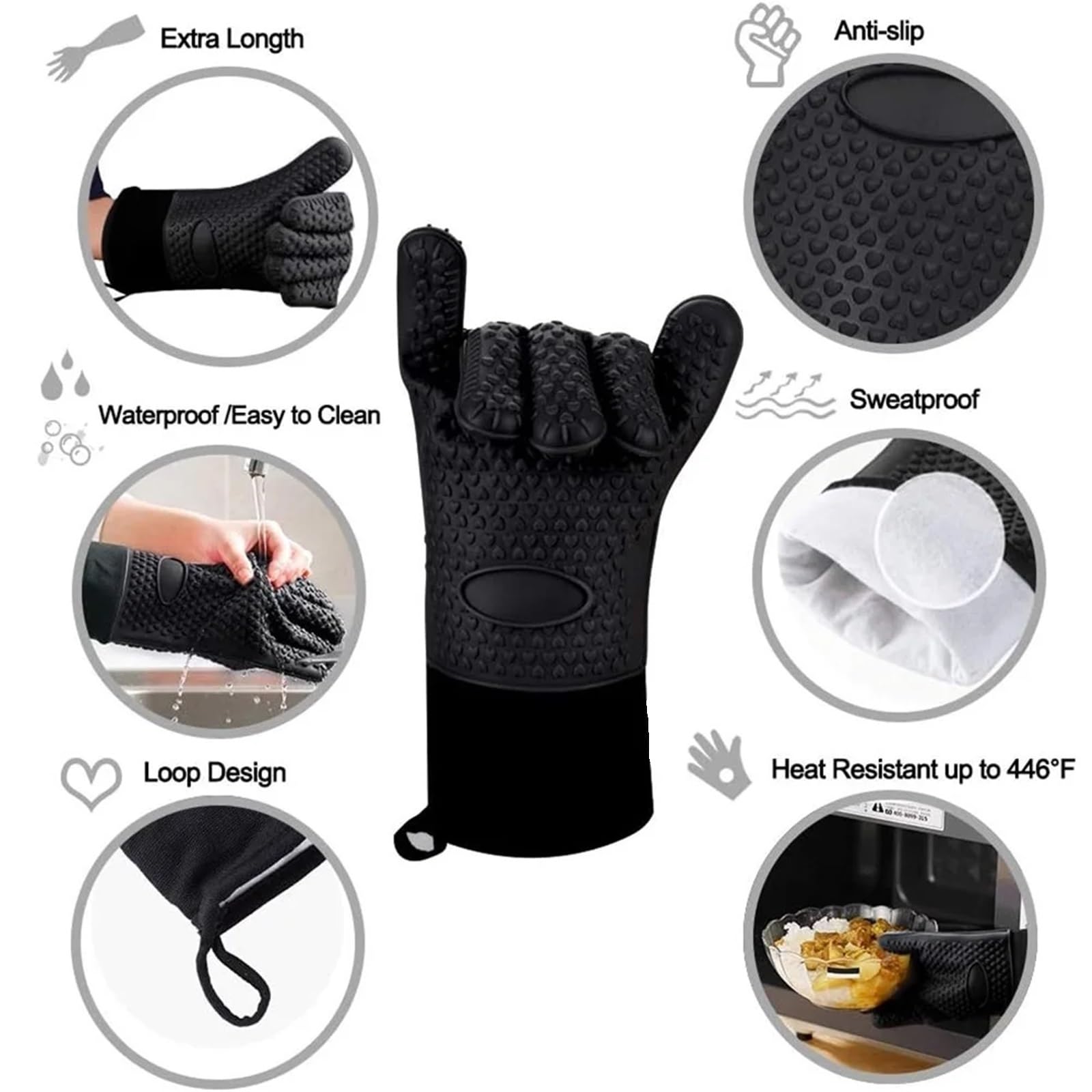 Guantes Largos Y Gruesos De Silicona Antideslizantes, Resistentes Al Calor, Manoplas For Horno Microondas, Cocina, Barbacoa, Hornear, Cocinar, Lona, ​​Costura, For para Barbacoa(Red Pair)
