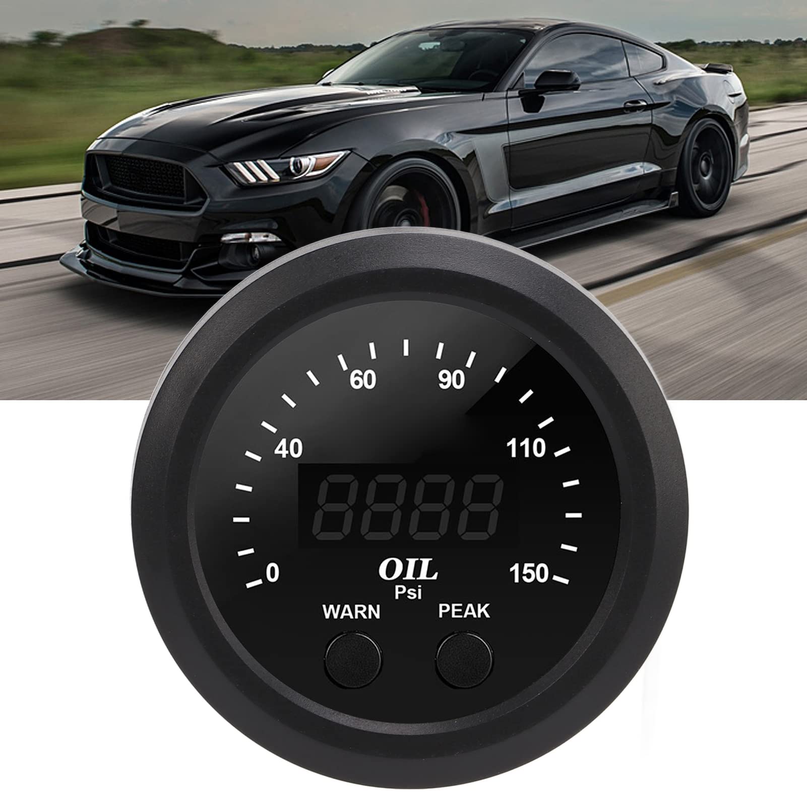 AMONIDA Medidor de Presión de Aceite de 150 PSI con Pantalla LED Roja para Modificación de Automóvil, ABS Duradero, 2-1/16 Pulgadas y Fácil Instalación