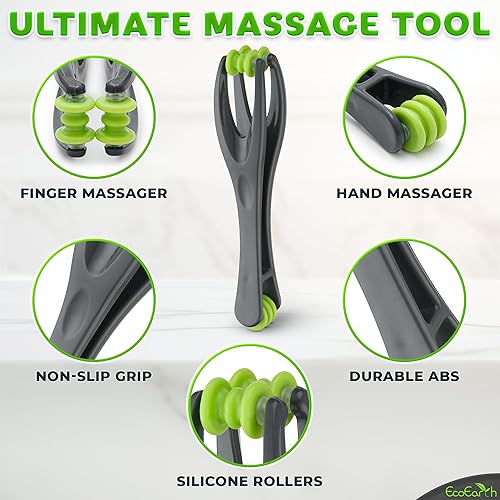 Miniatura 3 de EcoEarth Juego de masajeador de dedos y manos, 1 rodillo de masaje de doble cara, 6 anillos de masaje para dedos, comodidad de tejido profundo y
