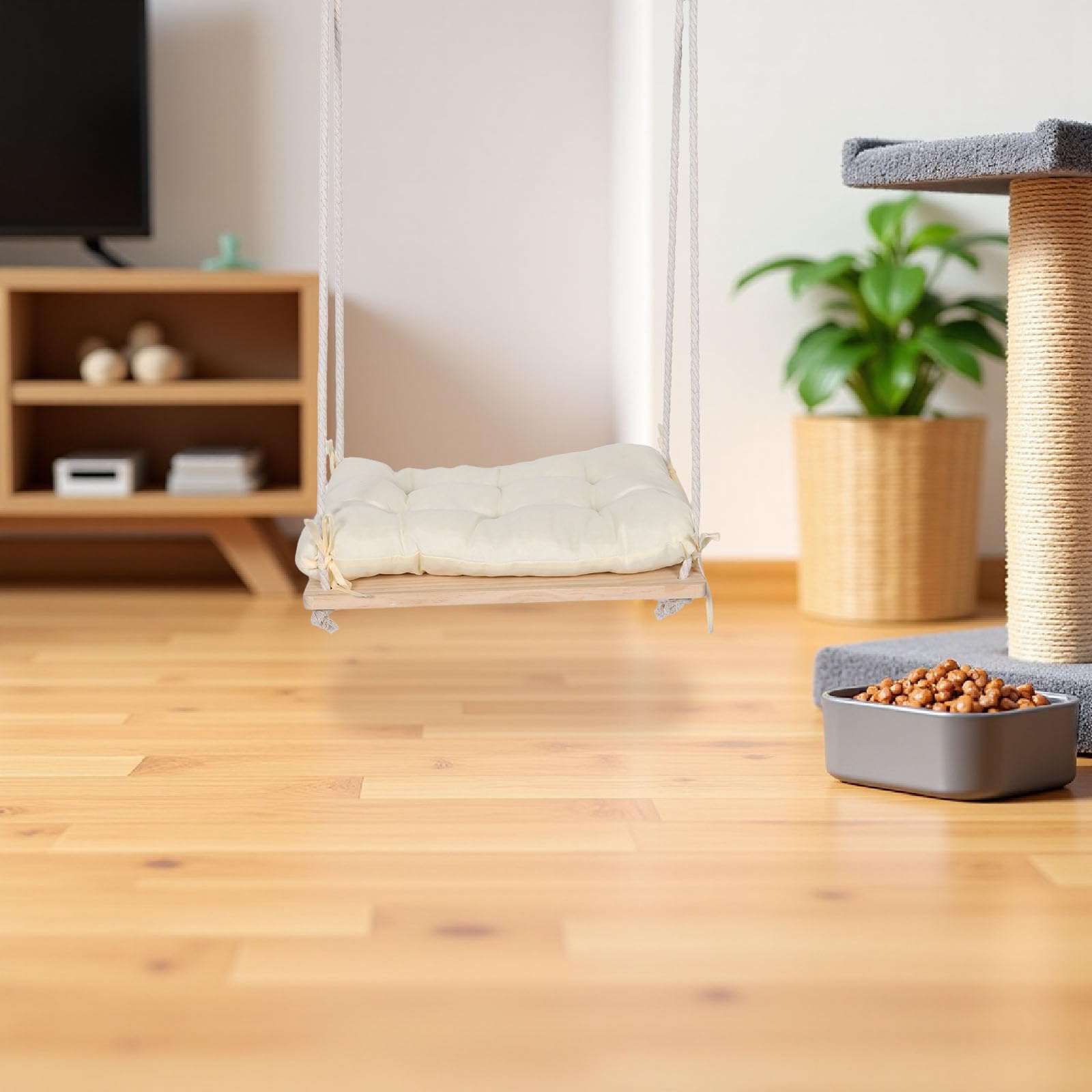 Amaca Sospesa per Gatti in Legno con Ventose, Lettino da Finestra con Tessuto Resistente, Installazione Salvaspazio e Altezza Regolabile per Uso Domestico e Balcone