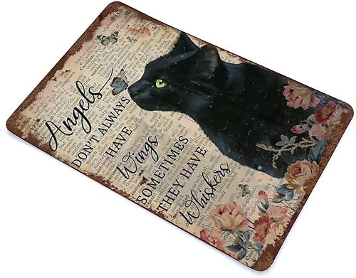 Miniatura 3 de Angels Don't Always Have Wings Sometimes They Have Whiskers - Letrero de hojalata vintage floral negro gato amante de los gatos, placa vintage de