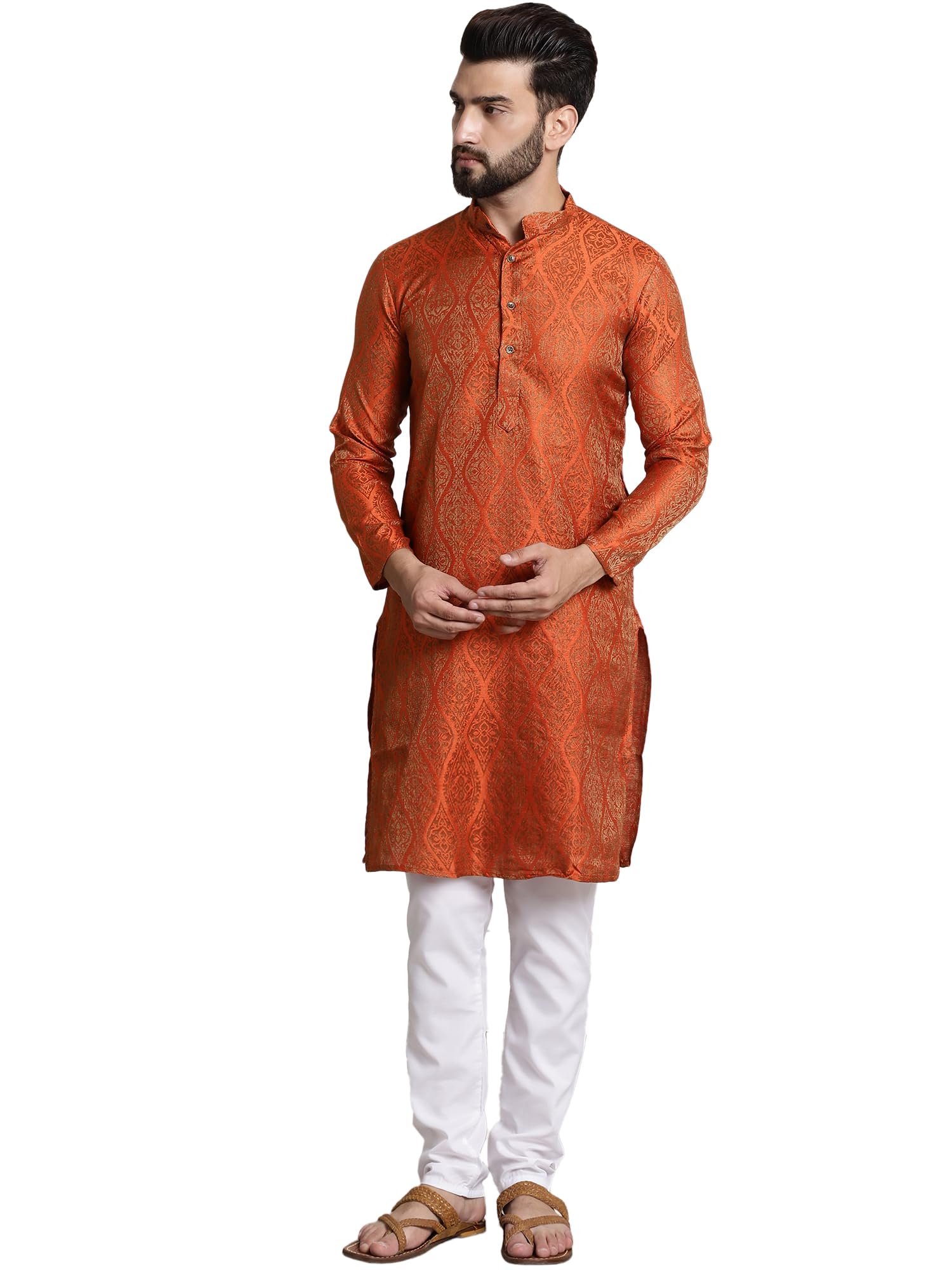 sojanya (Since 1958 Men's Silk Blend self Design Kurta and Churidar Pyjama Set-picture-45