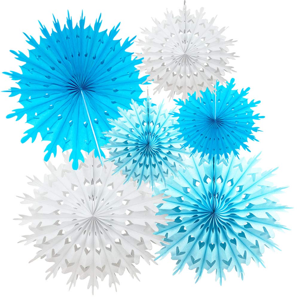 Time to Sparkle 6 Pack Mix Tissue Paper Fan - Party & Wedding Decoration - Snowflake & Christmas Fan - Blue Shade