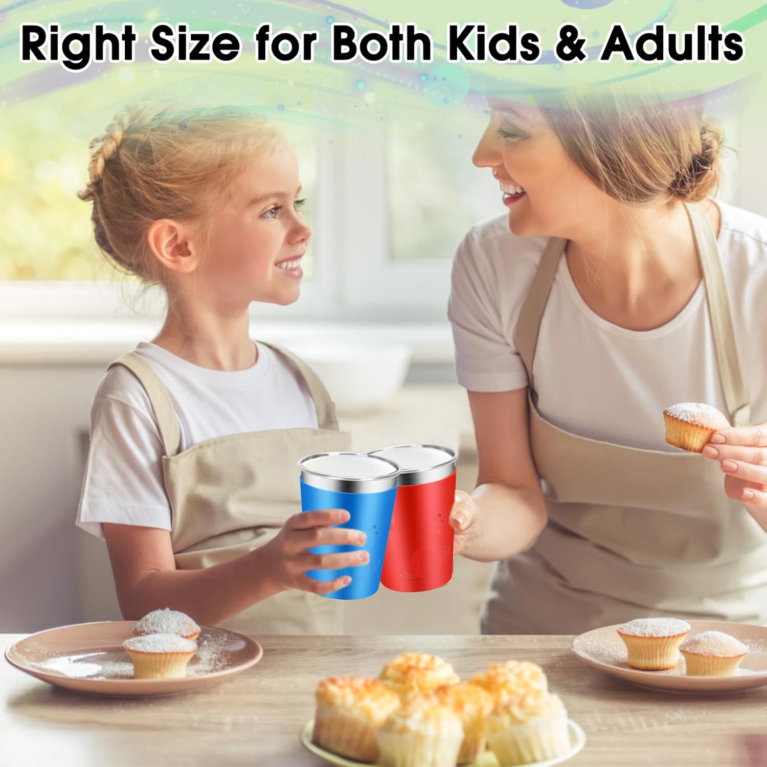 ShineMe Stainless Steel Cups, 12oz Metal Cup Set of 2 for Kids and Adults with Silicone Sleeves, Stackable Toddler Open Cups for Drinking with Detachable Fun Color Covers for Boys and Girls - Image 6