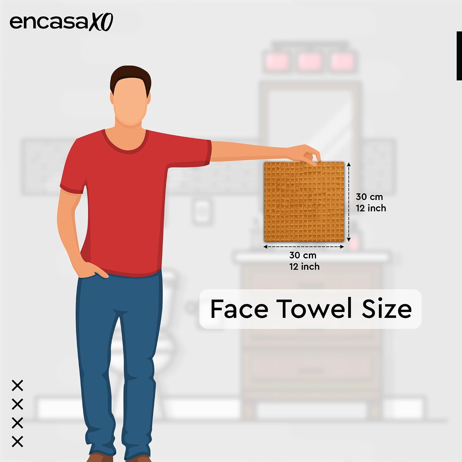 Encasa XO' Waffle Weave Face & Hand Towels – 12"x12", Gold Washcloths Set of 6 – Quick Drying for Bathroom, Gym, Kitchen & Travel – Small Reusable Dish Cloths & Face Wipes for Everyday Use image 5