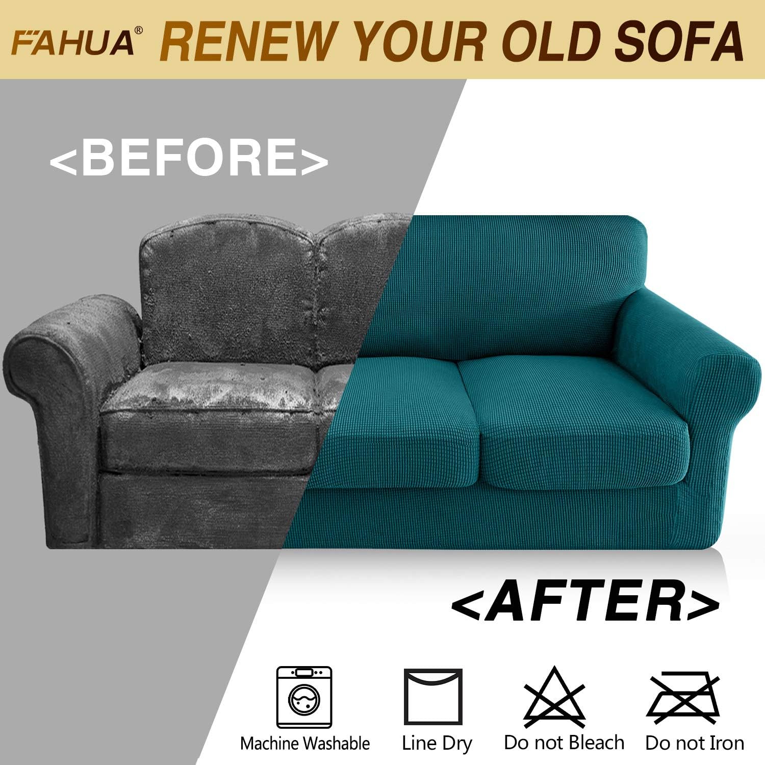 FAHUA 4 Piece High Stretch Couch Covers for 3 Cushion Couch Soft Sofa Cover with Separate Cushion Cover Form Fit Sofa Slipcover Furniture Protector Machine Washable (Large, Blackish Green)