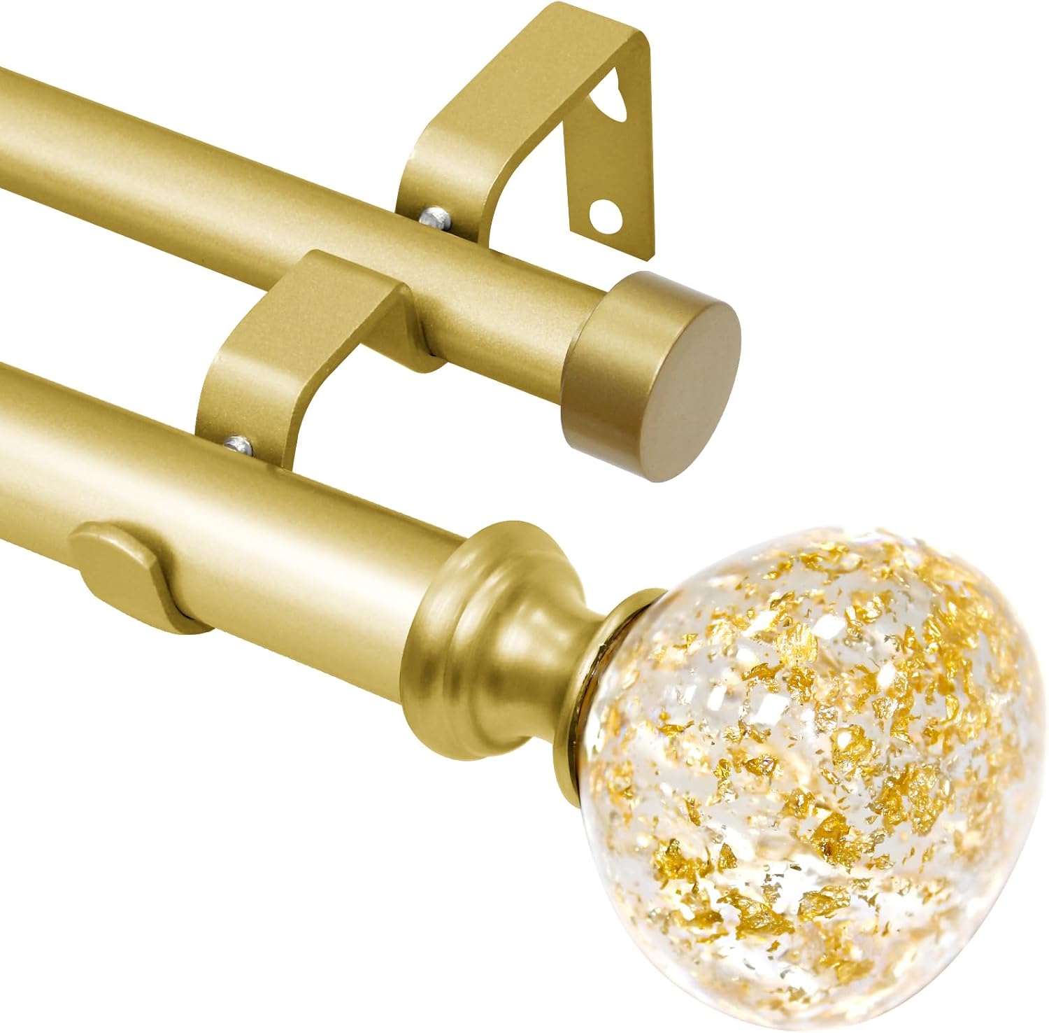 Gold Double Curtain Rod for Windows 28 to 48Inch: Double Window Treatment Curtain Rod Heavy Duty Adjustable from28 to 48 Inch - Gold Foil Resin Finials and Double Curtain Rod