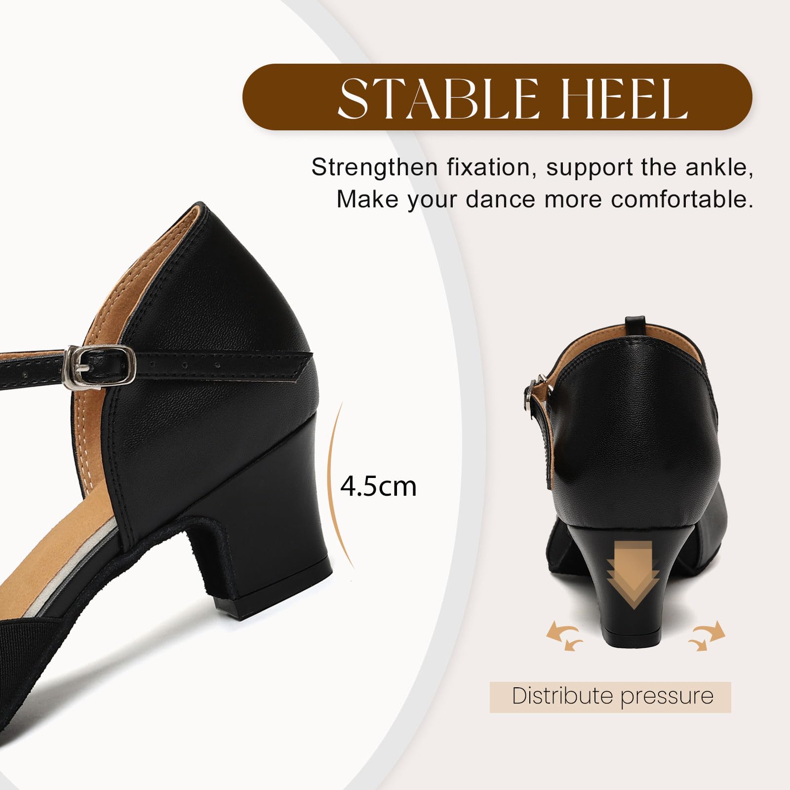 Chaussures de Caractère T-Strap Chaussures de Danse Latine Femme Salsa Bachata de Salon Petit Talonavec Talon de 4cm Suede Sole